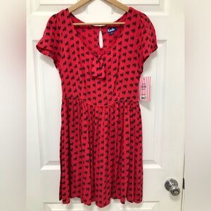 Keds Vibrant Red Dress with Black French Bulldog Pattern